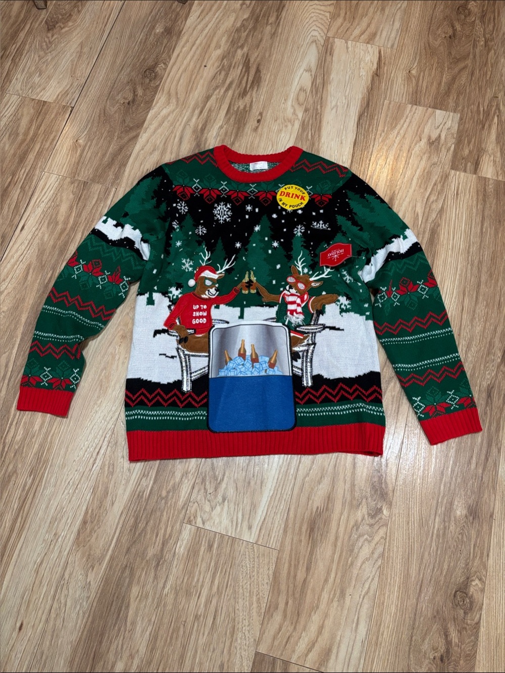 Men's XL Christmas Ugly Green & Red Holiday Reindeer Sweater